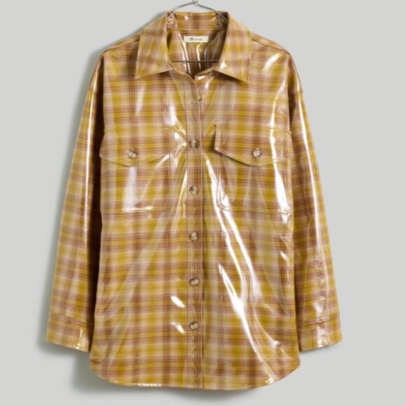 Madewell NWT Laminated Superoversized Shirt-Jacket in Yarn-Dyed Plaid, Size XS - Picture 5 of 8